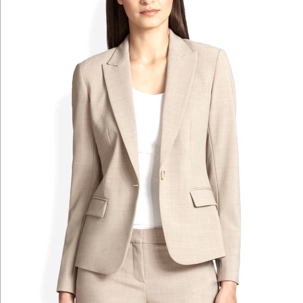 Theory Blazer Gabe B 2 Urban Stretch Wool Single Button Cream Natural Size 8